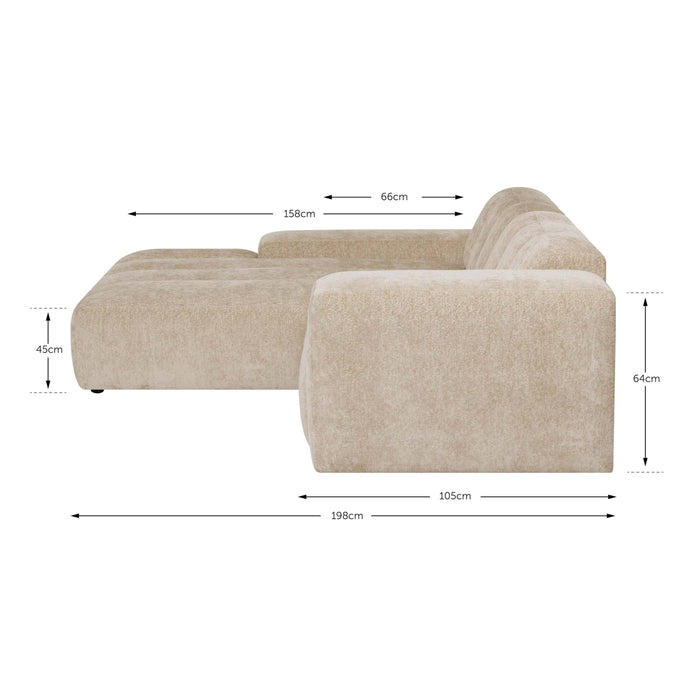 by fonQ Plume 2,5-zits Hoekbank met Chaise Longue XL Links - Chenille - Beige