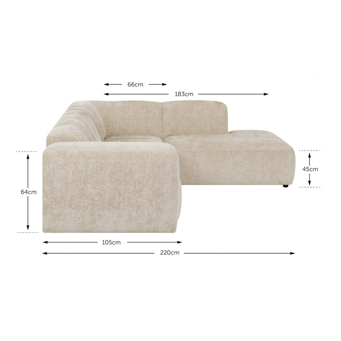 by fonQ Plume 2,5-zits Hoekbank Rechts - Chenille - Beige