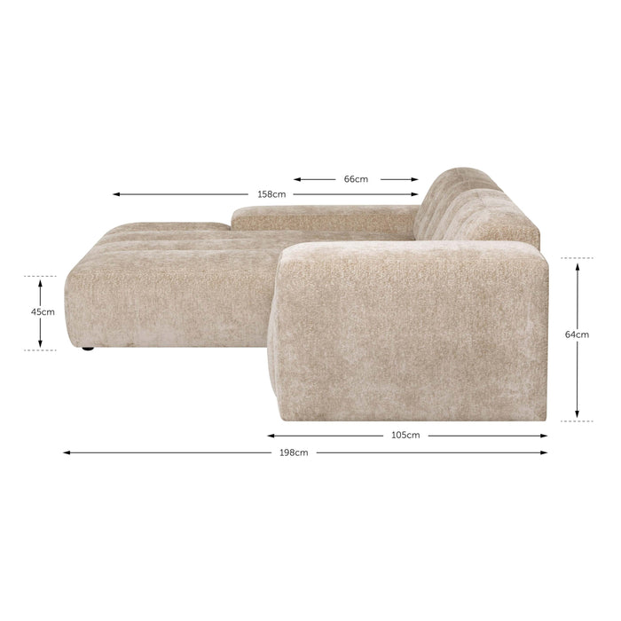 by fonQ Plume 3-zits Hoekbank met Chaise Longue XL Links - Chenille - Mocca