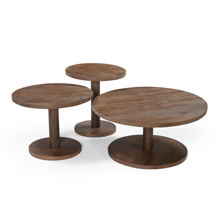Giga Meubel - Salontafel Rond Donkerbruin Hout - Set Van 3 - Nao