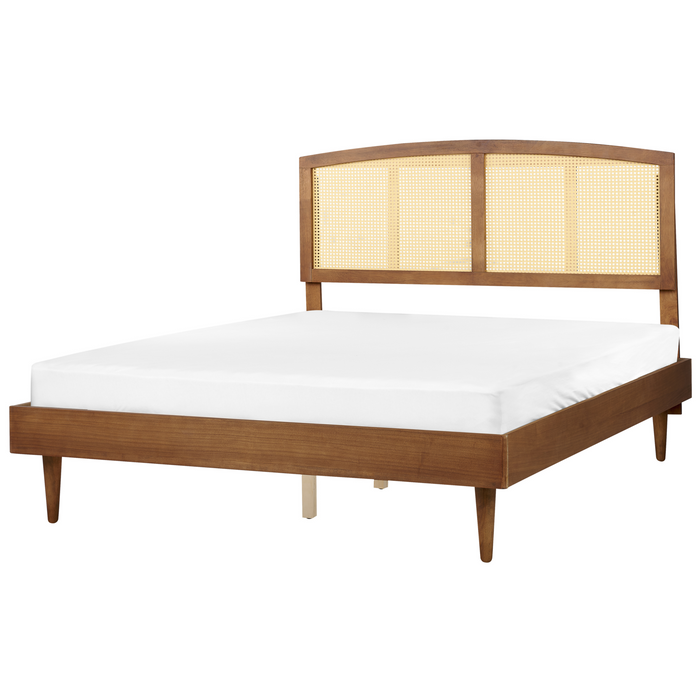 Beliani-VARZY -Bed met LED-Lichtbruin-160 x 200 cm-Rubberhout