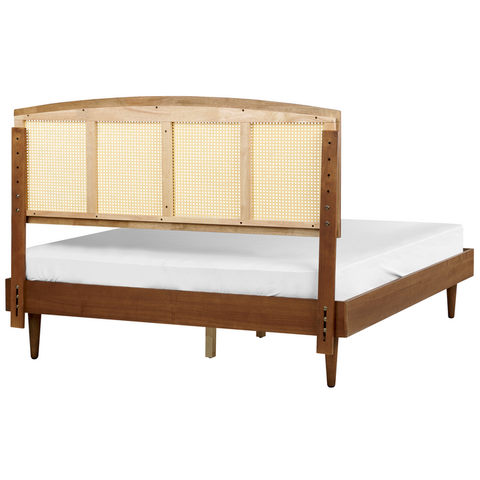 Beliani-VARZY -Bed met LED-Lichtbruin-160 x 200 cm-Rubberhout