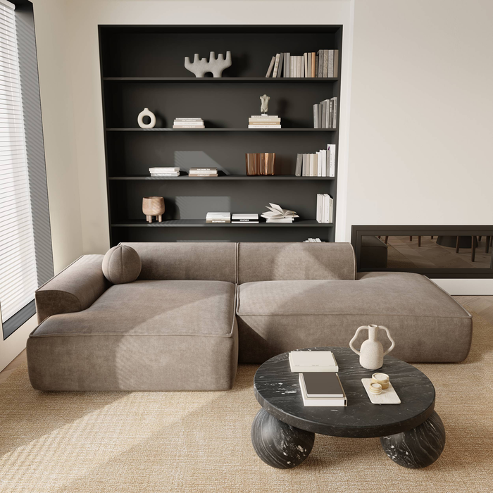 Pauwblauw fluwelen linker hoekbank 300cm