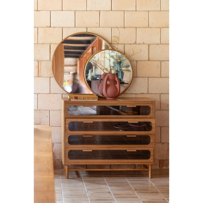 Dutchbone Caroun Spiegel| Wandspiegel Rond Middel 60x60 Hout - Bruin