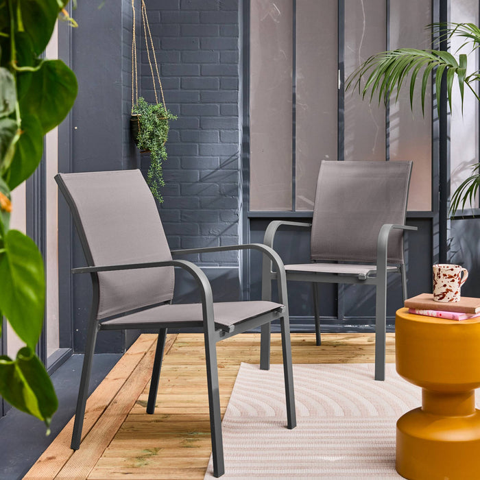 sweeek - Stapelen tuinstoelen van aluminium en textileen (Set van 2)