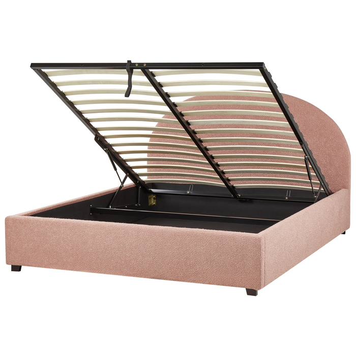 Beliani-VAUCLUSE-Bed met opbergruimte-Pastelroze-160 x 200 cm-Bouclé