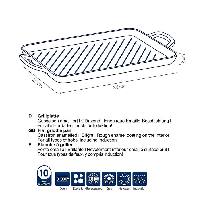 Grillplaat, Gietijzer, Rood, 25 x 35 cm - Kela | Calido