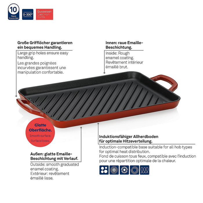 Grillplaat, Gietijzer, Rood, 25 x 35 cm - Kela | Calido