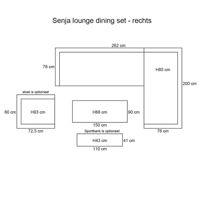 Sergio lounge-diningset - 3-delig - rechts -carbon black-desert sand