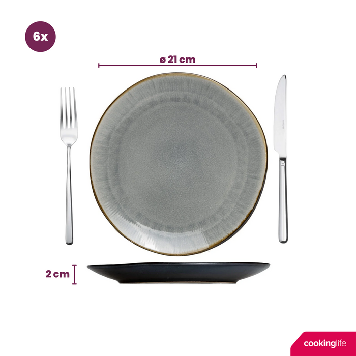 Cookinglife Ontbijtborden | Dessertborden Nola Warm Grey ø 21 cm - 6 stuks