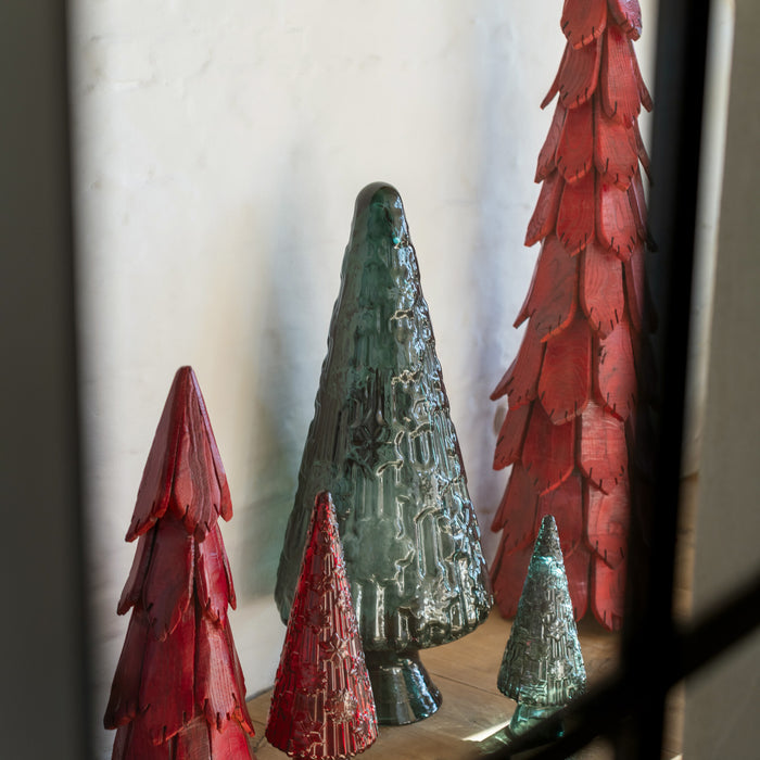 J-Line decoratie Kerstboom Stukken - hout - rood - small