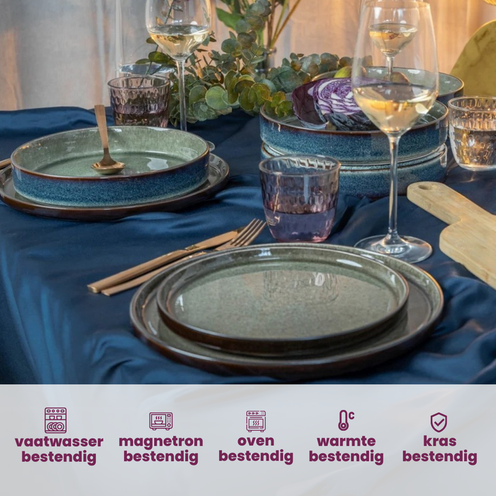 Cosy & Trendy Serviesset Quintana Green 18-delig | 6 personen - 6 dinerborden, 6 diepe borden en 6 ontbijtborden