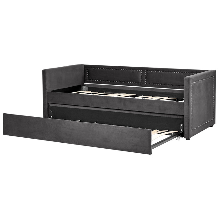 Beliani-MIMIZAN-Eenpersoonsbed-Donkergrijs-90 x 200 cm-Corduroy