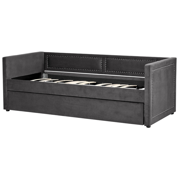 Beliani-MIMIZAN-Eenpersoonsbed-Donkergrijs-90 x 200 cm-Corduroy