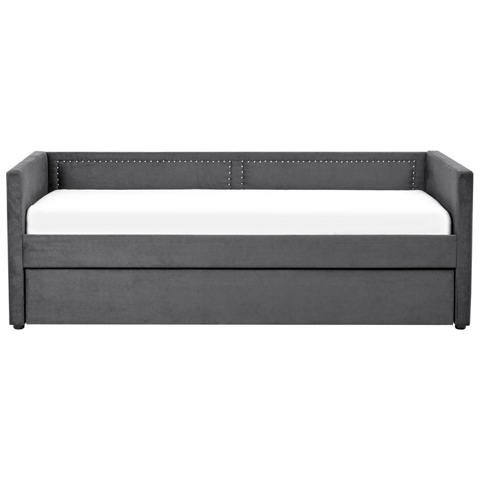 Beliani-MIMIZAN-Eenpersoonsbed-Donkergrijs-90 x 200 cm-Corduroy