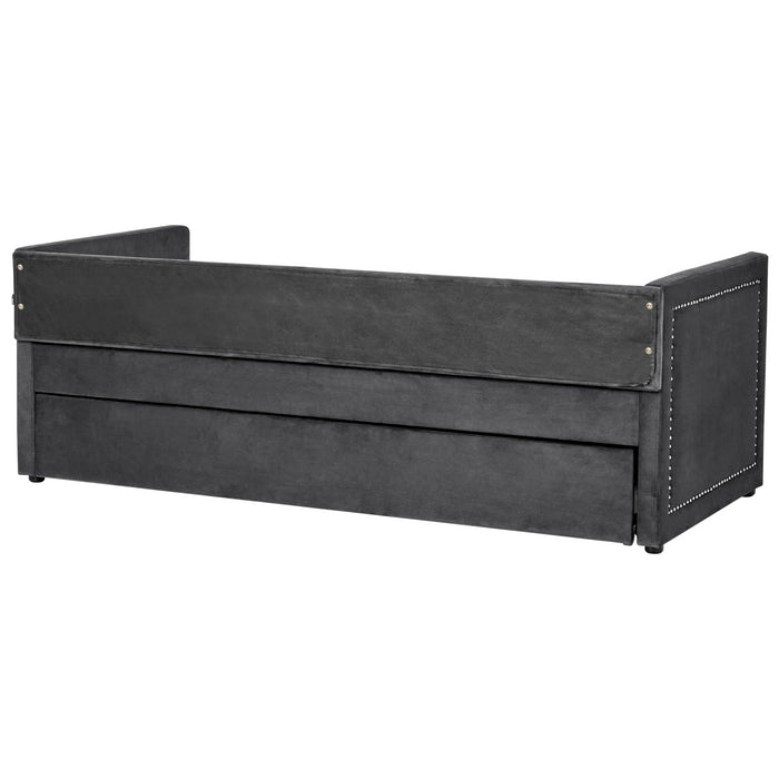 Beliani-MIMIZAN-Eenpersoonsbed-Donkergrijs-90 x 200 cm-Corduroy