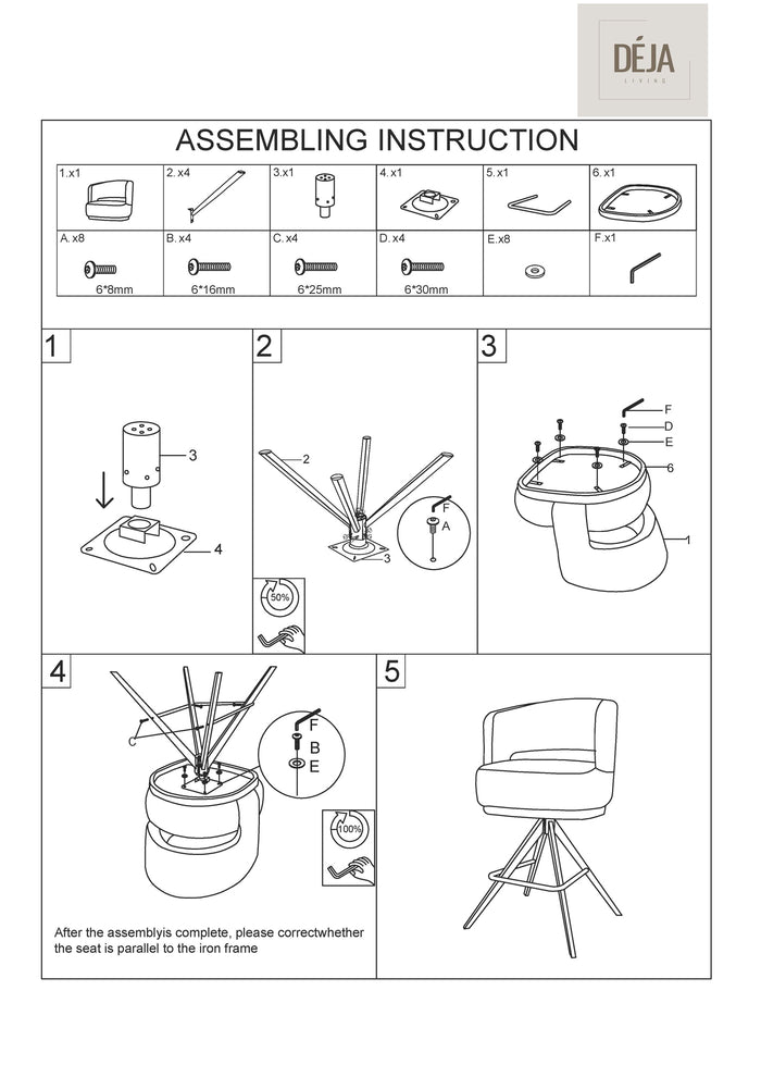 DÉJA Living - Barstoel Taupe - Louis - Set van 2