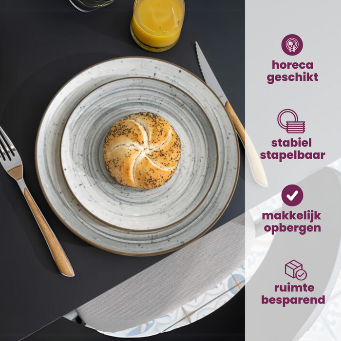 Cosy & Trendy Serviesset Sintra Dusty Blue - 16-delig | 4 personen - 4 dinerborden, 4 ontbijtborden, 4 diepe borden en 4 kommen