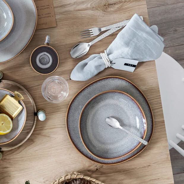 Villeroy & Boch Serviesset Lave - Beige - 4-delig | 2 personen - 2 dinerborden en 2 diepe borden