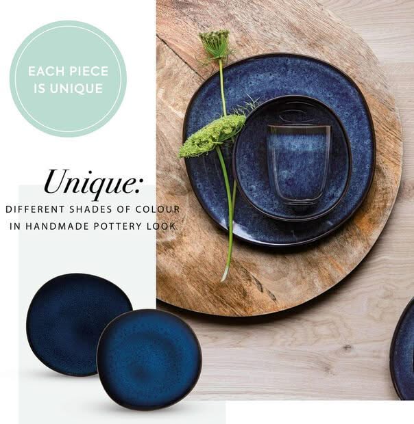 Villeroy & Boch Serviesset Lave - Blauw - 4-delig | 2 personen - 2 dinerborden en 2 diepe borden