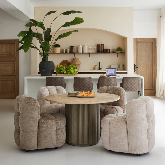 Rivièra Maison - Elegante ronde eetkamertafel in natuurlijk travertine en mangohout, 78 cm hoog