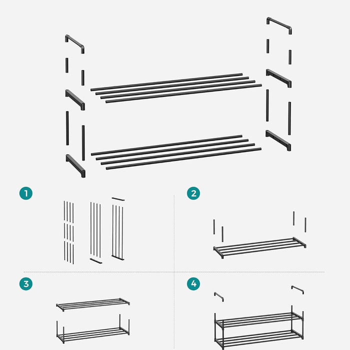 Schoenenrek - stapelbaar - 2 niveaus - 92x33x30 cm - zwart