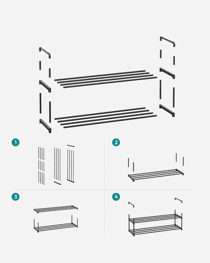 Schoenenrek - stapelbaar - 2 niveaus - 92x33x30 cm - zwart