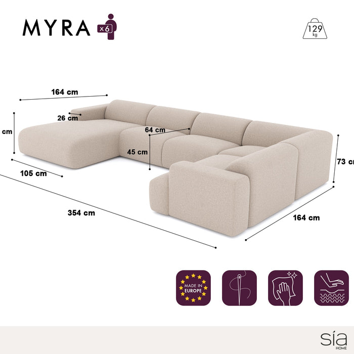 Links panoramische sofa beige fluweelpatroon