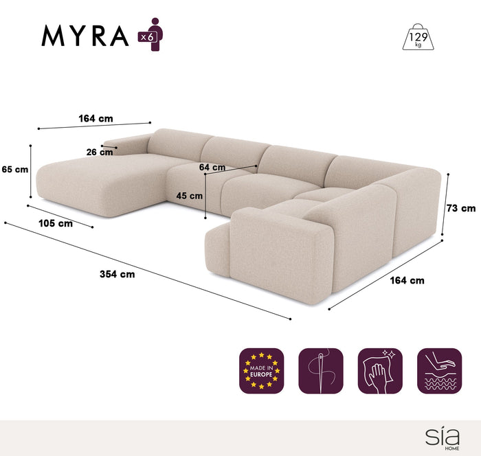 Links panoramische sofa beige fluweelpatroon