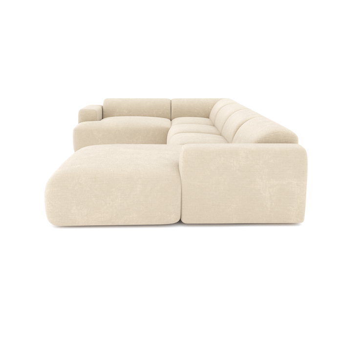 7-zits rechte panoramische bank in fluweel met crèmepatroon