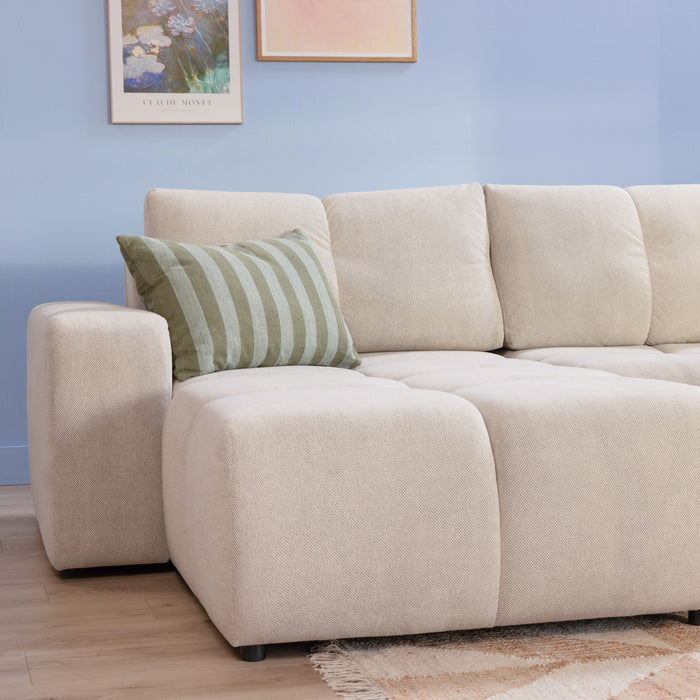 by fonQ Charme Hoekbank Links met Slaapfunctie - Weefstof - Ivoor