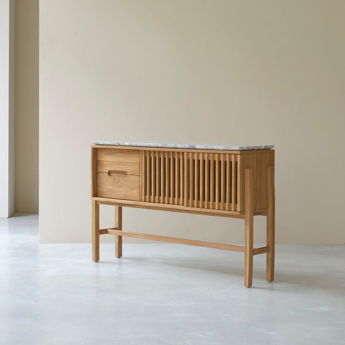 Tikamoon - Consoletafel in massief teakhout en premium terrazzo