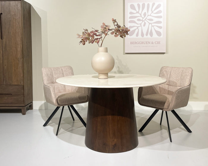 Livingfurn - Eettafel Ivoor Mangohout - 130x130x76cm - Bottecino