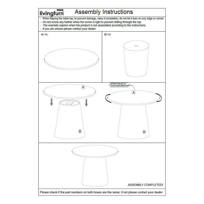 Livingfurn - Eettafel Ivoor Mangohout - 130x130x76cm - Bottecino