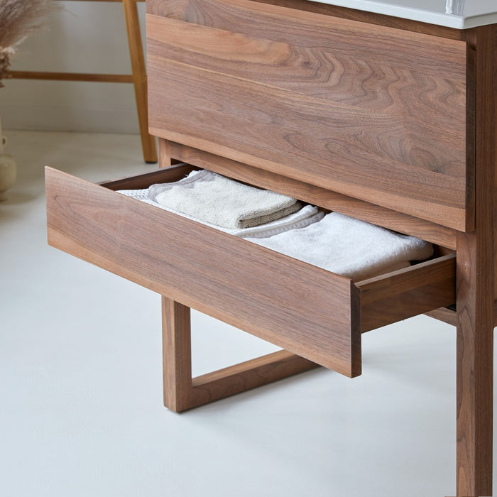 Tikamoon - Badkamermeubel van massief walnoothout en keramiek 80 cm