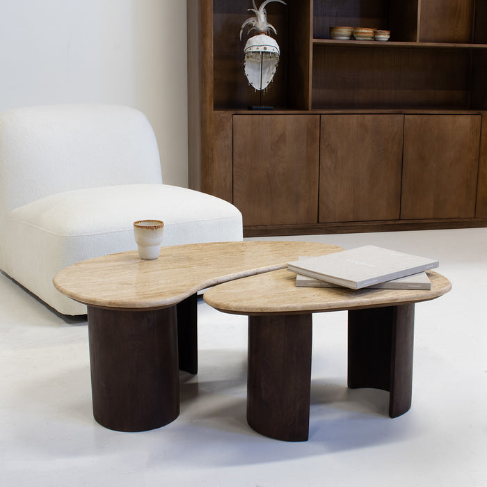 Giga Meubel - Salontafel Travertin Mangohout - 87x46x36cm - Set Van 2 - Suki