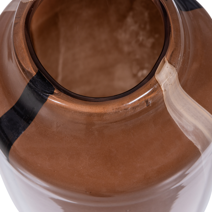 WOOOD Selena Vaas Met Streep - Glas - Bruin - 35x18x18