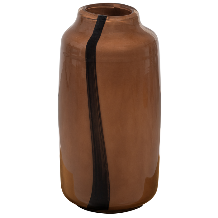 WOOOD Selena Vaas Met Streep - Glas - Bruin - 35x18x18