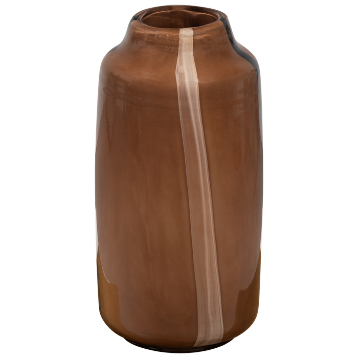 WOOOD Selena Vaas Met Streep - Glas - Bruin - 35x18x18