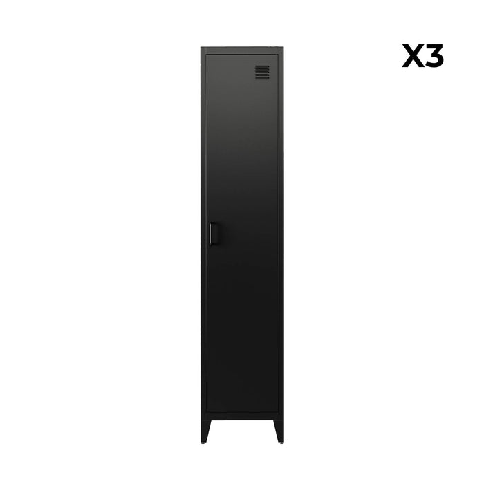 sweeek - Industriële metalen kast 4 vakken 1 deur (set van 3)