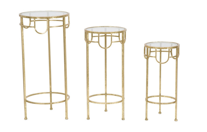 GOLD - Set van 3 ronde tafels in goud metaal