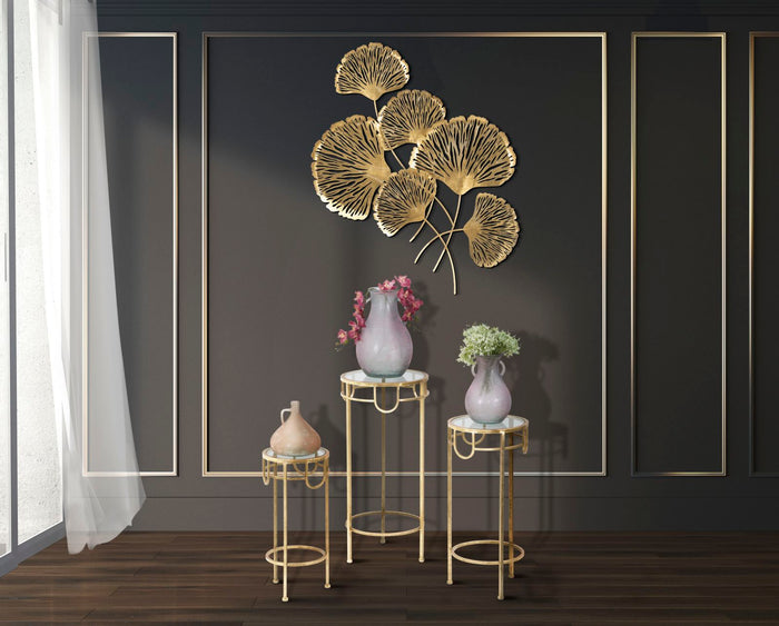 GOLD - Set van 3 ronde tafels in goud metaal