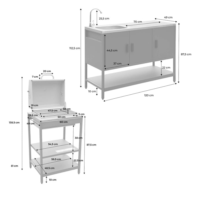 sweeek - Buitenkeuken, 2 modules, roestvrij staal, barbecue op