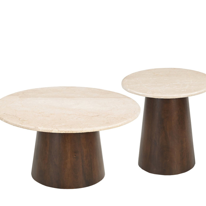 Livingfurn - Salontafel Beige Marmer - Rond - 45x45x50cm - Bottecino