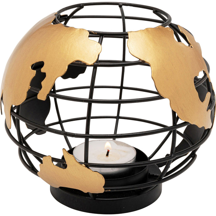 Kare Design Terra theelicht houder - zwart en goud - 13cm