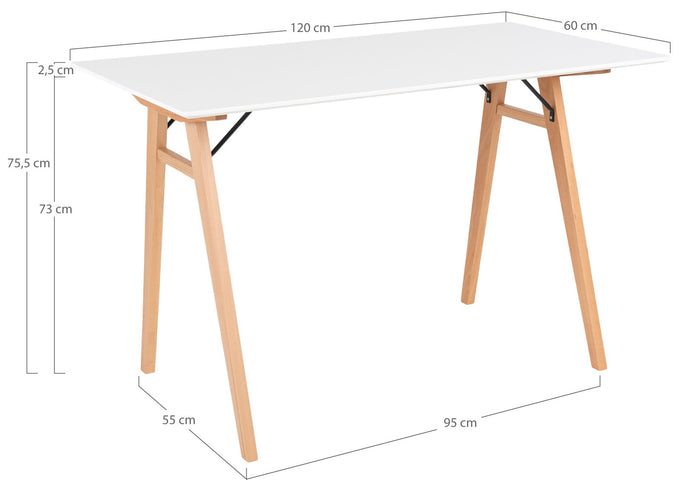 House Nordic Vojens 120 x 60 cm Bureautafel Wit