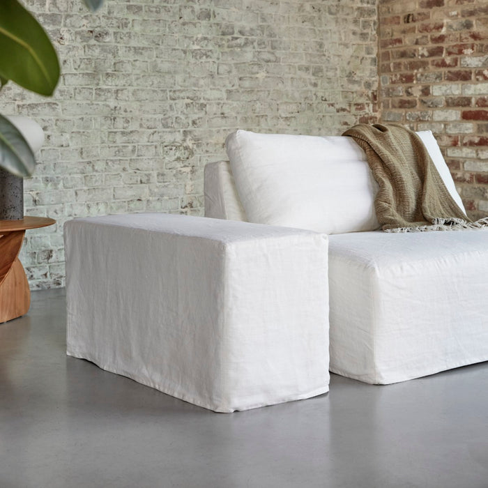 Tikamoon - Modulaire hoekbank in wit linnen met chaise longue Nils, 2-zit