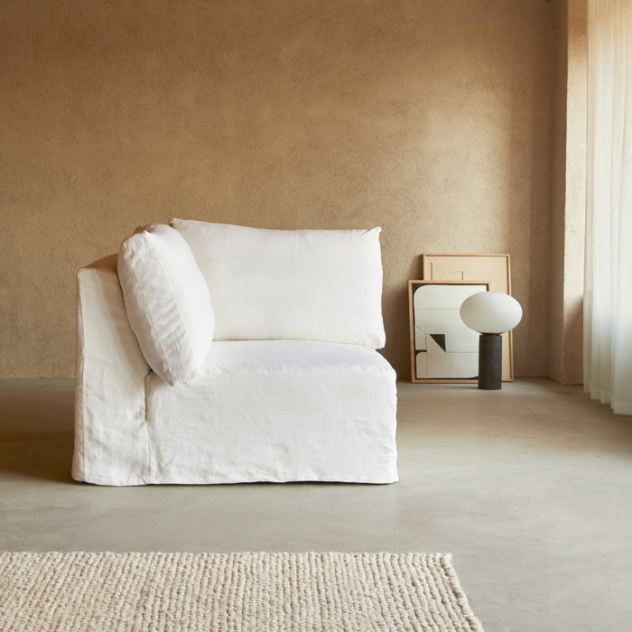 Tikamoon - Modulaire hoekbank in wit linnen met chaise longue Nils, 2-zit