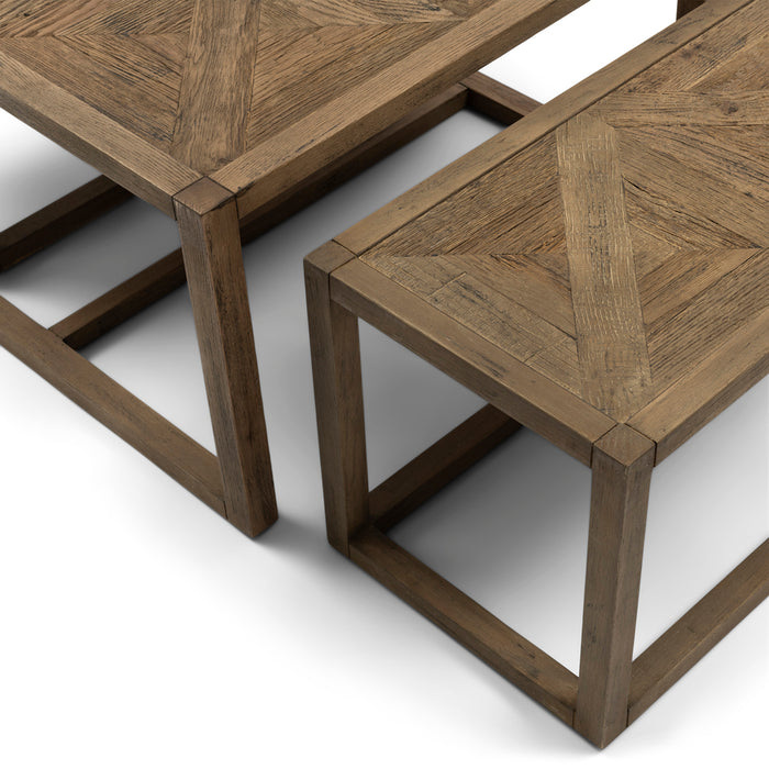 Rivièra Maison - Handgemaakte Salontafelset in Gerecycled Eikenhout met Herringbone Patroon van 80x75 cm