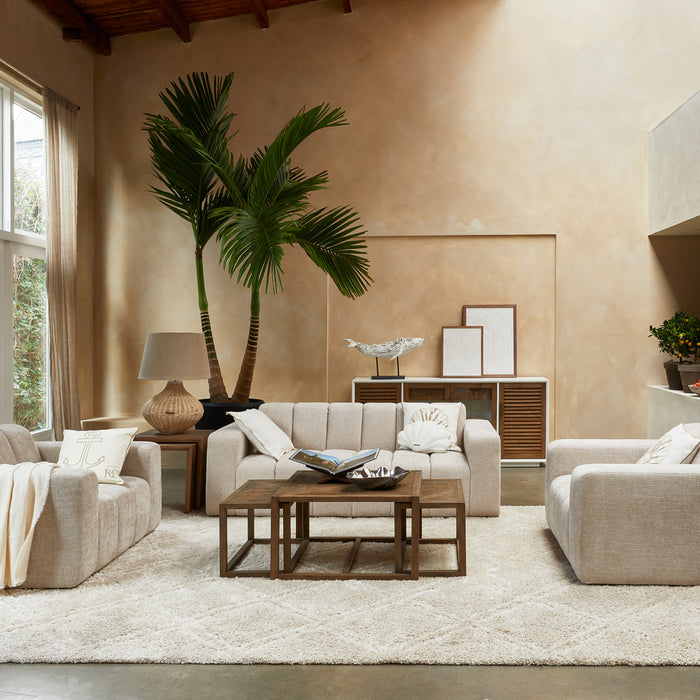 Rivièra Maison - Handgemaakte Salontafelset in Gerecycled Eikenhout met Herringbone Patroon van 80x75 cm